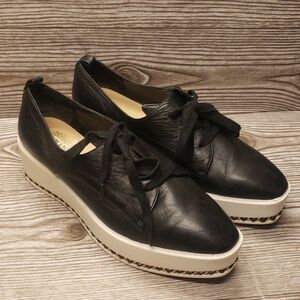 Karl Lagerfeld Bali Black soft leather platforms woman laces shoes size 8.5